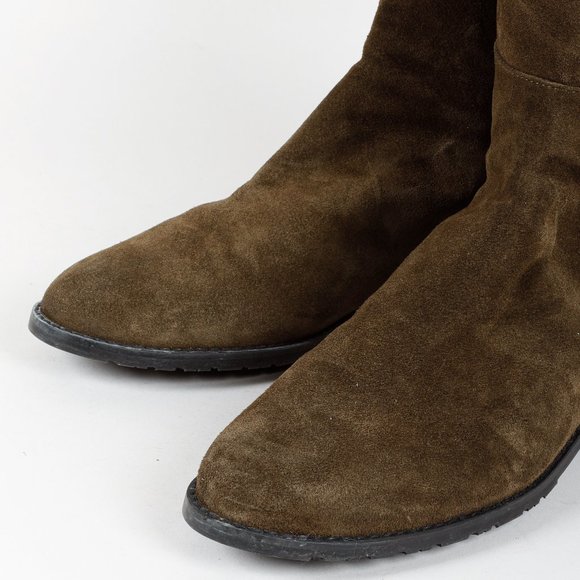 Stuart Weitzman 5050 Mane Fringe Olive Suede Leather OTK Boots - Picture 6 of 11